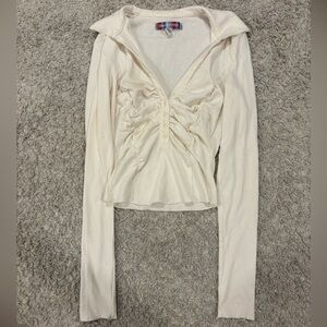 Urban Outfitter White Long Sleeveve Button and Rouched Detailing